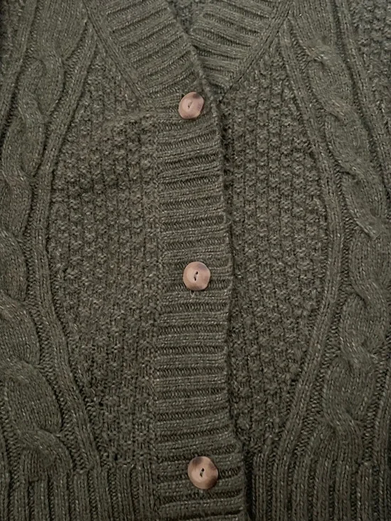 Abercrombie & Fitch Olive Green Cable Knit Button Cardigan - Picture 3 of 10